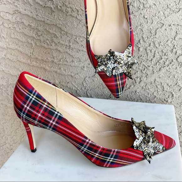 J. CREW COLLECTION Tartan Plaid Silver Sequin Star Pointy Toe Lucie Pumps Heels - Picture 4 of 13